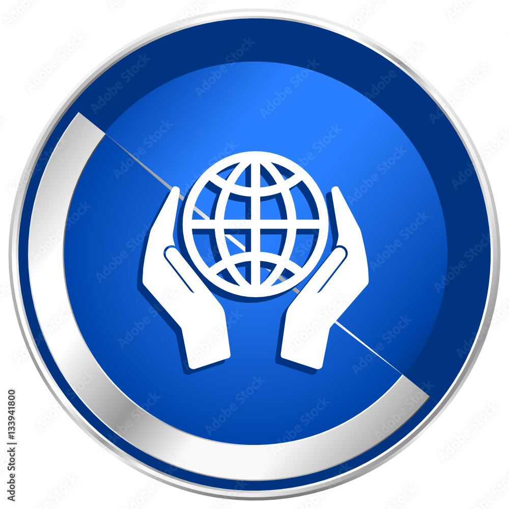 Hand protect the earth silver metallic web and mobile phone vector icon. Hand protect the earth silver metallic web and mobile phone vector icon.