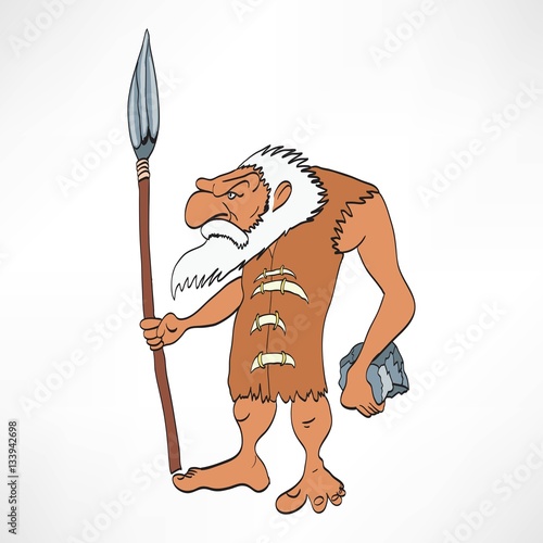 Cartoon caveman with a club vector illustration