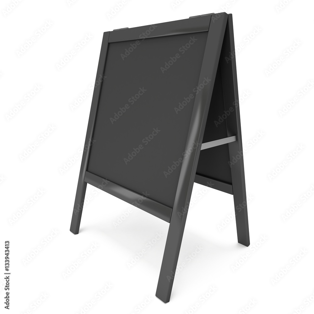 Sandwich board. Black menu outdoor display with clipping path. Trade show booth. 3d render isolated on white background. High Resolution Template for your design. Sandwich board. Black menu outdoor display with clipping path. Trade show booth. 3d render isolated on white background. High Resolution Template for your design.