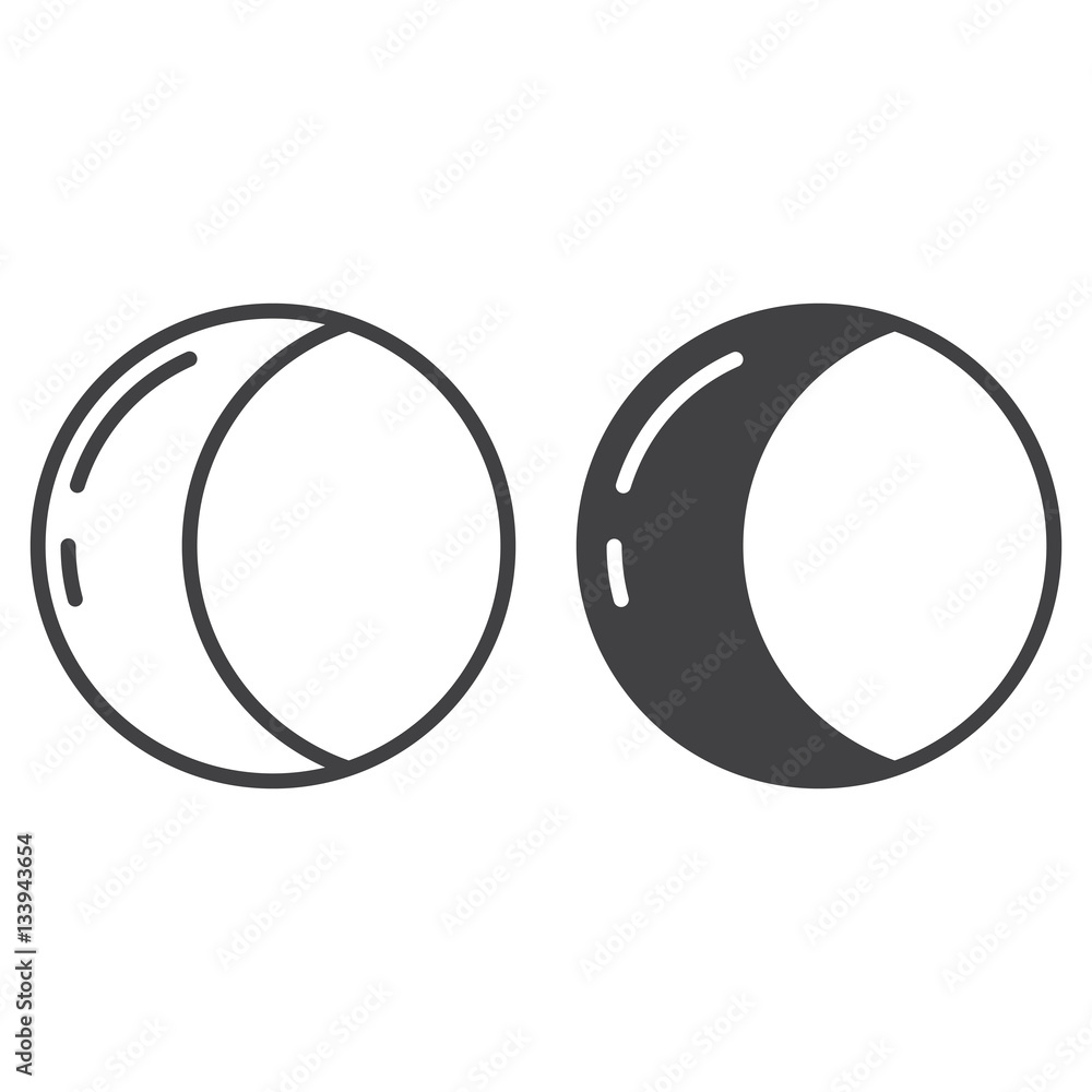 Half moon line icon, outline and filled vector sign, linear and full pictogram isolated on white. Symbol, logo illustration Half moon line icon, outline and filled vector sign, linear and full pictogram isolated on white. Symbol, logo illustration