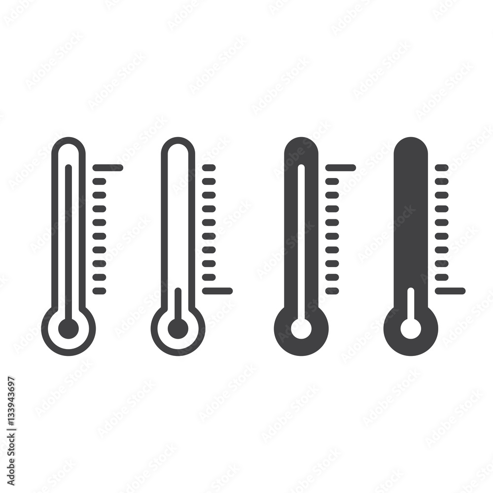 Thermometer line icon, outline and filled vector sign, linear and full pictogram isolated on white. Temperature symbol, logo illustration Thermometer line icon, outline and filled vector sign, linear and full pictogram isolated on white. Temperature symbol, logo illustration