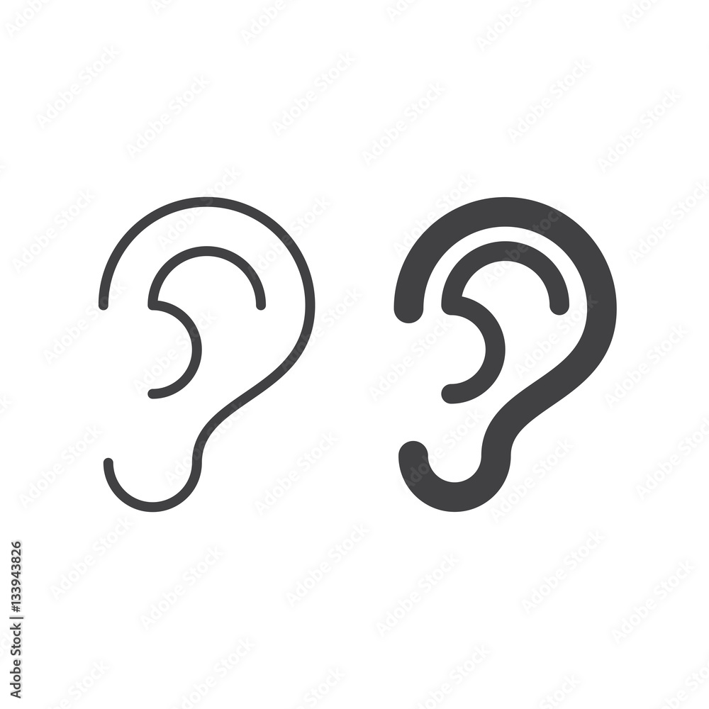 Ear line icon, outline and filled vector sign, linear and full pictogram isolated on white. Hearing symbol, logo illustration Ear line icon, outline and filled vector sign, linear and full pictogram isolated on white. Hearing symbol, logo illustration