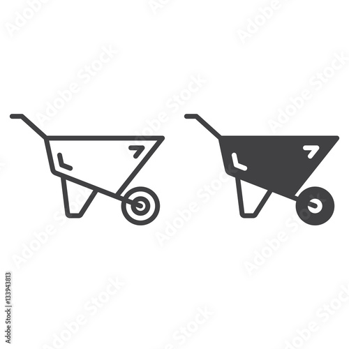 Wheelbarrow line icon, outline and filled vector sign, linear and full pictogram isolated on white. Symbol, logo illustration