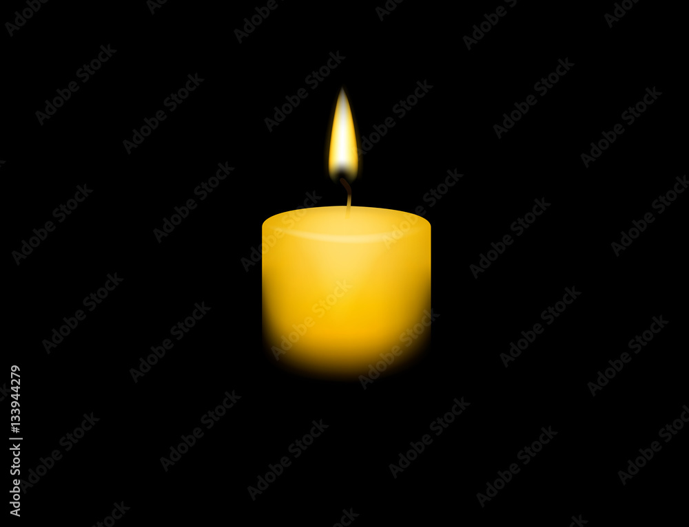 Candle flame fire light isolated. Realistic paraffin candle.