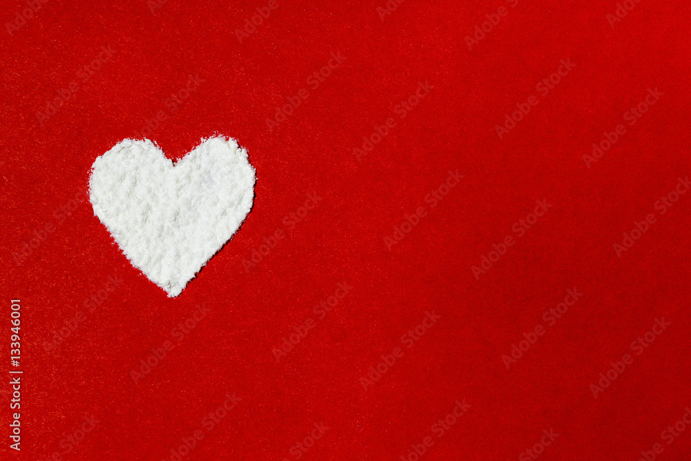 White heart shape on the red background. Symbol of love and St. Valentine's day