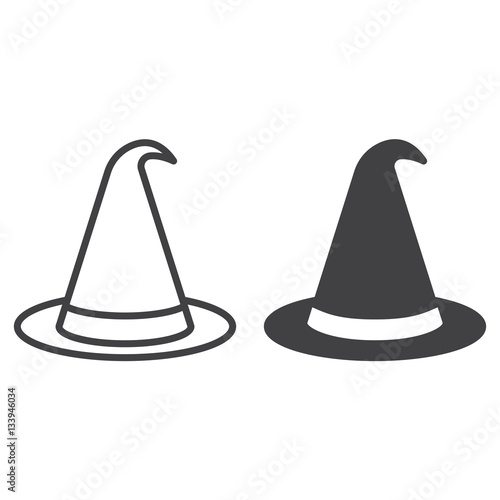 halloween witch hat line icon, outline and filled vector sign, linear and full pictogram isolated on white. Symbol,  logo illustration