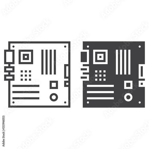 Personal computer motherboard line icon, outline and filled vector sign, linear and full pictogram isolated on white. Symbol,  logo illustration