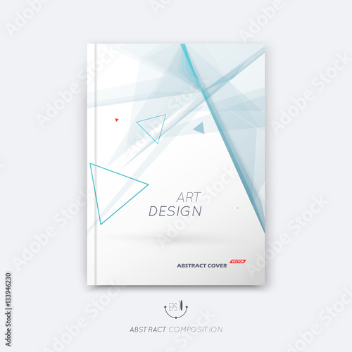 Abstract composition, red triangles font texture, blue stripe section surface, lines construction, white a4 brochure title sheet, creative figure vector art, commercial offer, banner form, flyer fiber