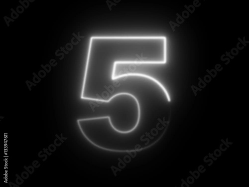 Number 5 five - animated light outline on black background