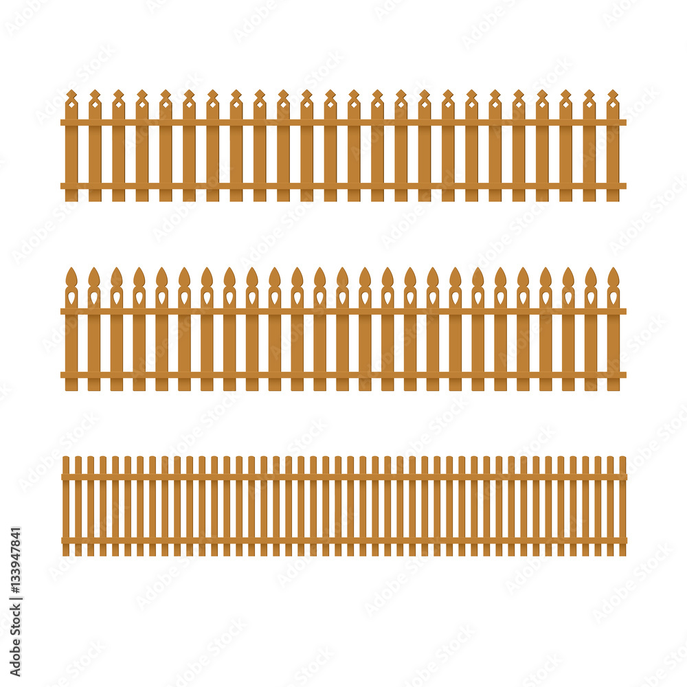 A set of fences made of wooden planks isolated on white background. Vector illustration A set of fences made of wooden planks isolated on white background. Vector illustration