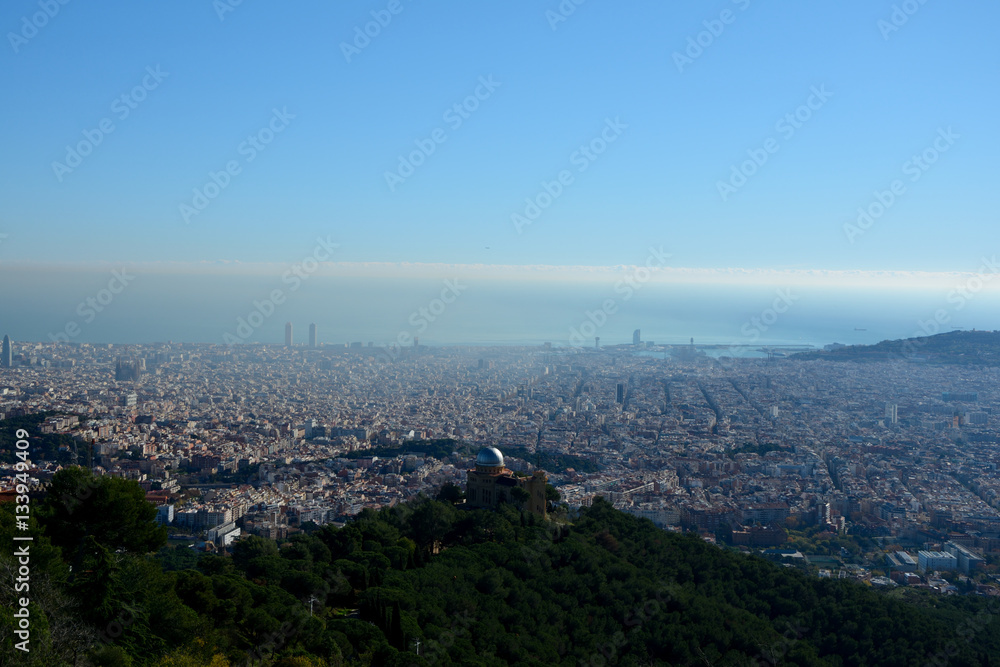 Aerial view of Barcelona city in Spain.