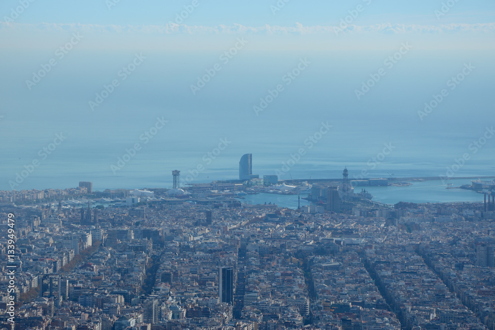 Aerial view of Barcelona city in Spain.