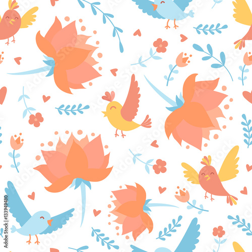 Seamless pattern with doodle cartoon vector floral elements © Valentina Gurina