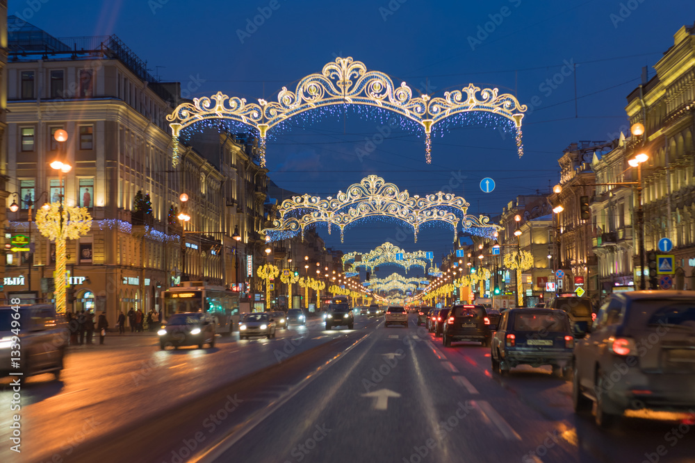 The Christmas decorations of the City / Nevsky Prospect , Saint-Petersburg, Russia