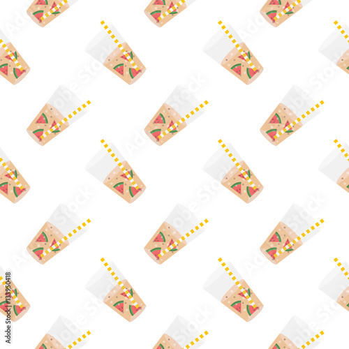 Сreamy sweet water with slices of watermelon.  Seamless pattern