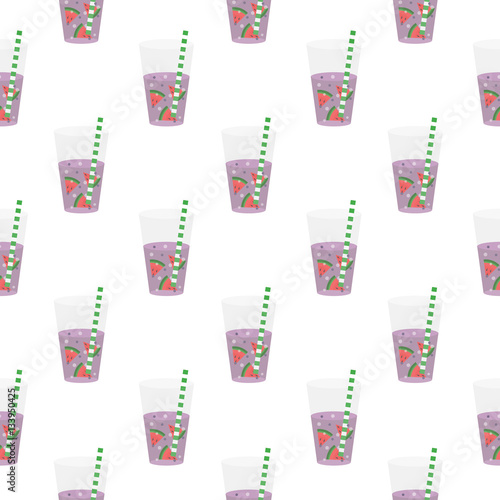 Purple sweet water with slices of watermelon. Seamless pattern.