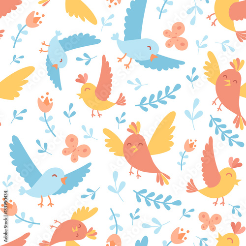 Seamless pattern with doodle cartoon vector floral elements © Valentina Gurina