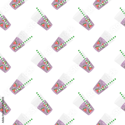 Purple sweet water with slices of watermelon. Seamless pattern.