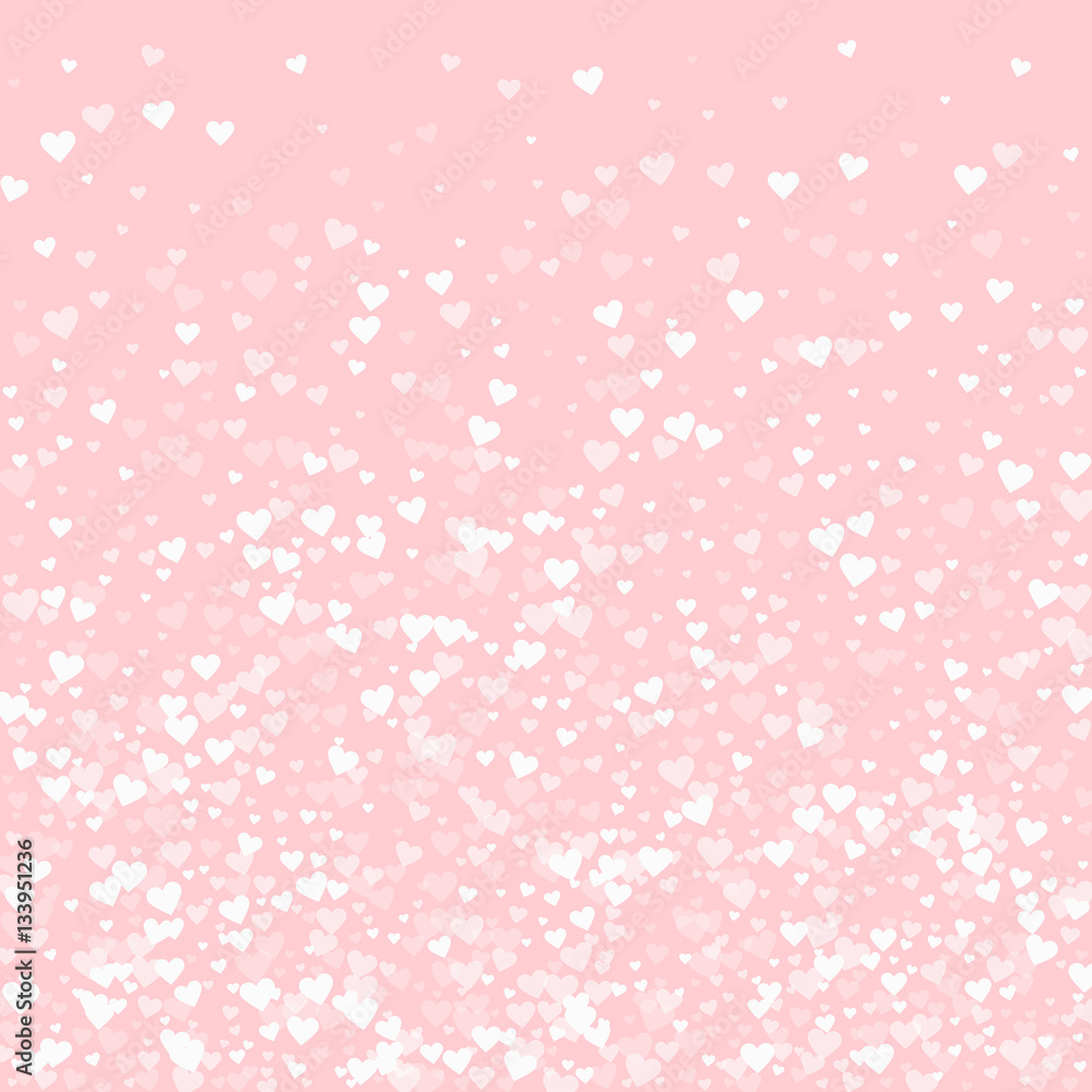 White hearts confetti. Bottom gradient on pale_pink valentine background. Vector illustration.