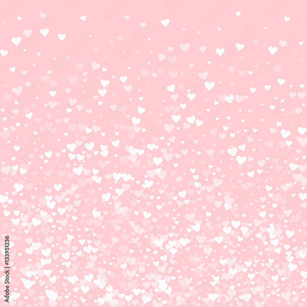 White hearts confetti. Bottom gradient on pale_pink valentine background. Vector illustration. White hearts confetti. Bottom gradient on pale_pink valentine background. Vector illustration.