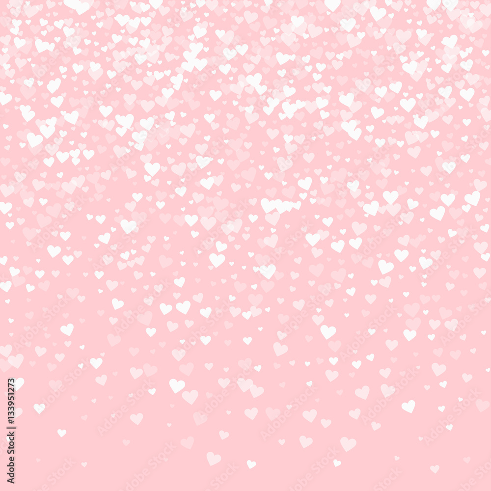 White hearts confetti. Top gradient on pale_pink valentine background. Vector illustration.
