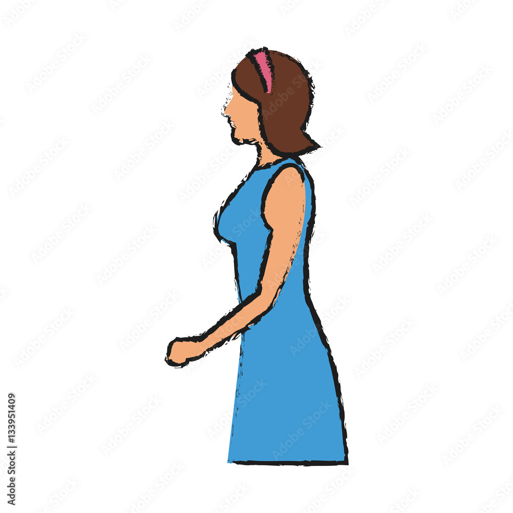 woman wearing blue dress cartoon icon over white background. colorful design. vector illustration