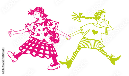 Girls teens walk