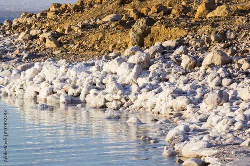 Dead Sea salt deposits stones white crystals