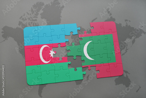 puzzle with the national flag of azerbaijan and maldives on a world map