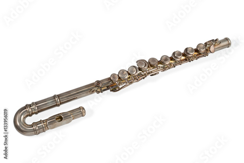Copper classical bass flute isolated on white background