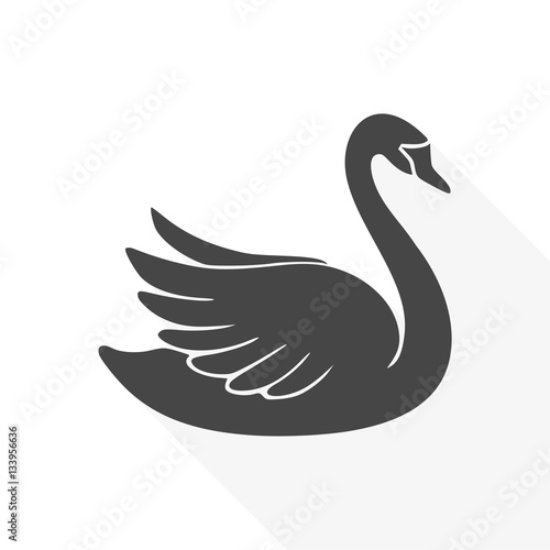 Swan Icon Flat Graphic Design - Illustration with long shadow