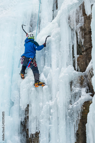 Ice Climber on top rope route intense