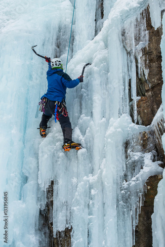 Ice Climber on top rope route intense