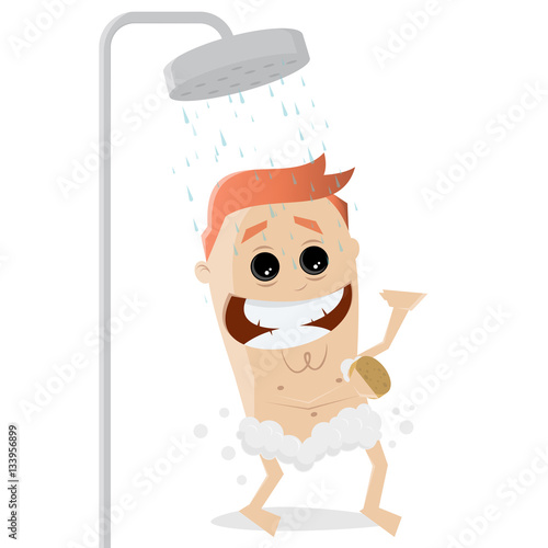 happy man taking a shower