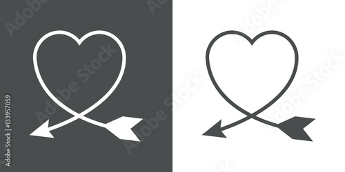 Icono plano flecha formando corazon gris y blanco
