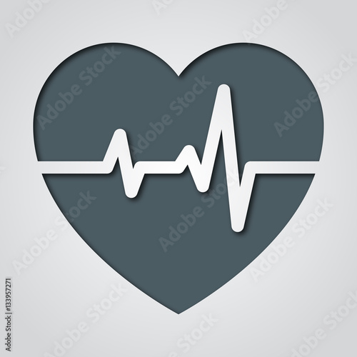 Icono plano ritmo cardiaco gris en fondo degradado con sombra