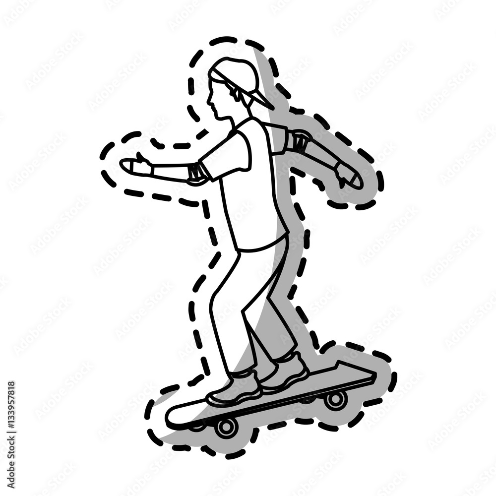 Fototapeta premium man riding skateboard cartoon icon over white background. vector illustration