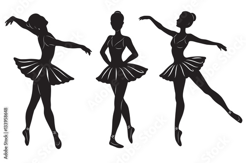 The silhouettes of three ballerinas isolated on a white backgrou