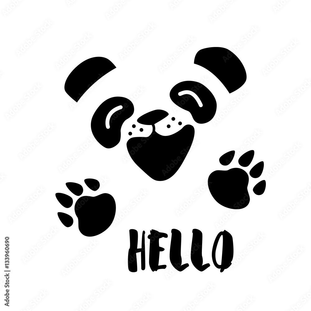Obraz premium Panda says Hello. Vector background with cartoon bear.