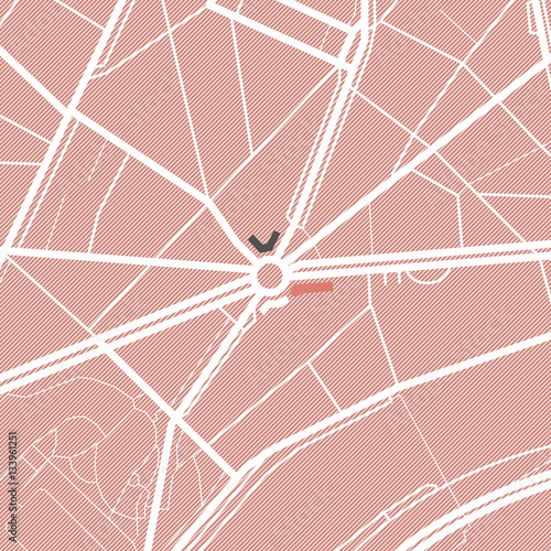 City map. Red color pattern. Abstract vector illustration of a town with streets.