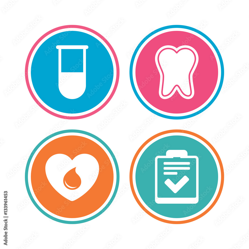 Medical icons. Tooth, test tube, blood donation. Medical icons. Tooth, test tube, blood donation.