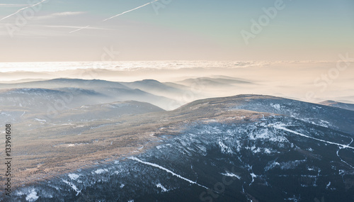 aerial view of the winter time in Karkonosze mountains in Pola