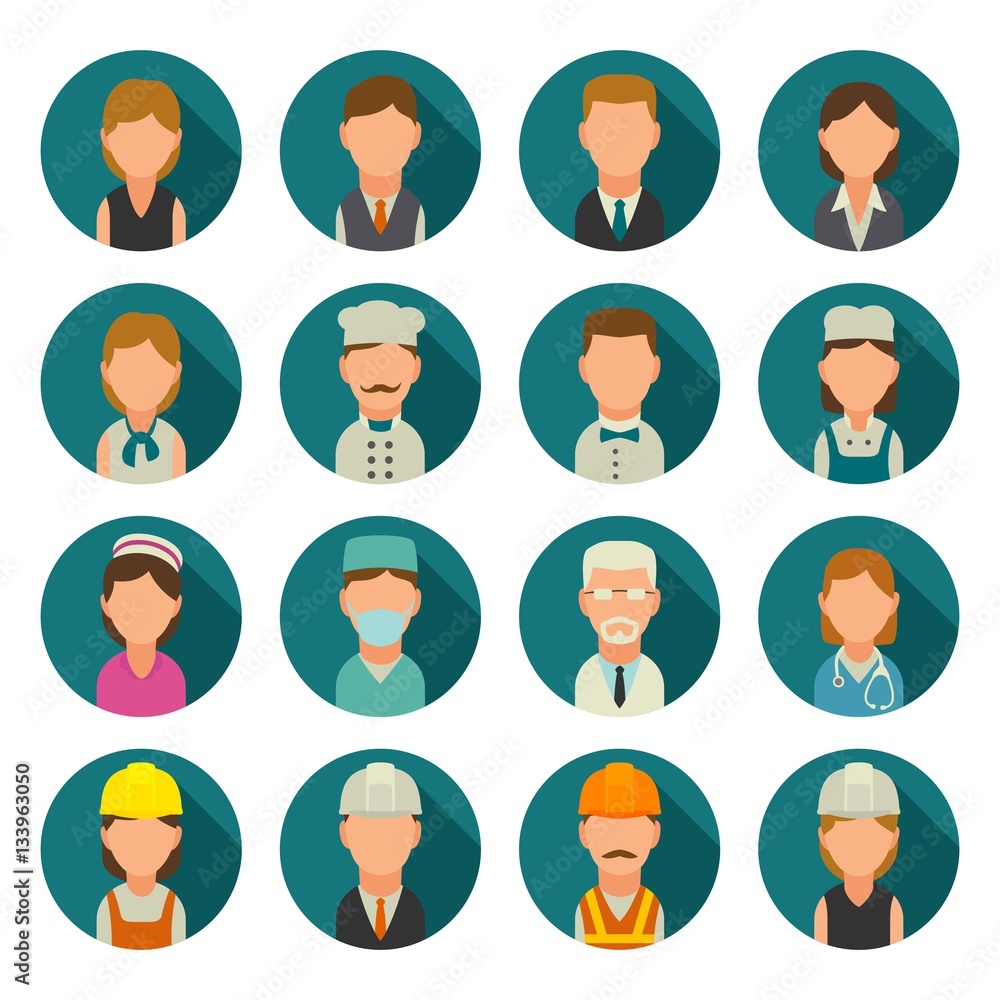 Set icon character cook, builder, business and medical people. Set icon character cook, builder, business and medical people.
