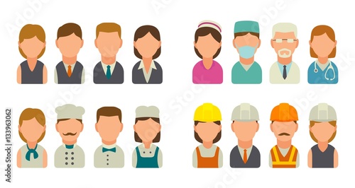 Set icon character cook, builder, business and medical people.
