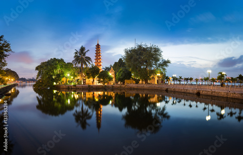 Panorama view of Tran Quoc pagoda, the oldest temple in Hanoi, Vietnam