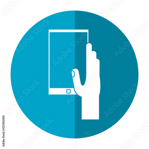 hand hold smartphone play music shadow vector illustration eps 10