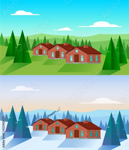 Winter and summer background. Landscape vector