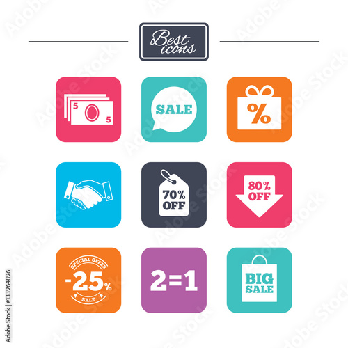 Sale discounts icon. Shopping, deal signs.