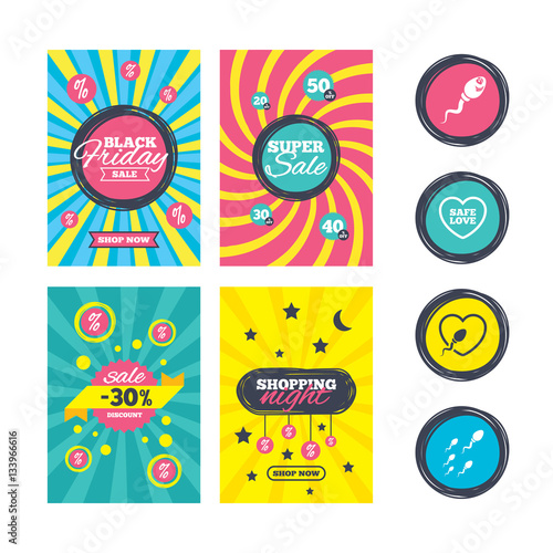 Sperm icons. Fertilization or insemination signs.