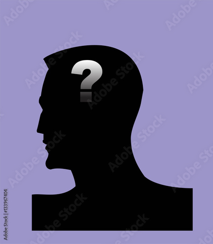 Dementia. Alzheimer. Head and question mark. Mental health symbol conceptual design. Side profile of a human face with the question mark inside as a symbol for neurology and dementia or memory loss.